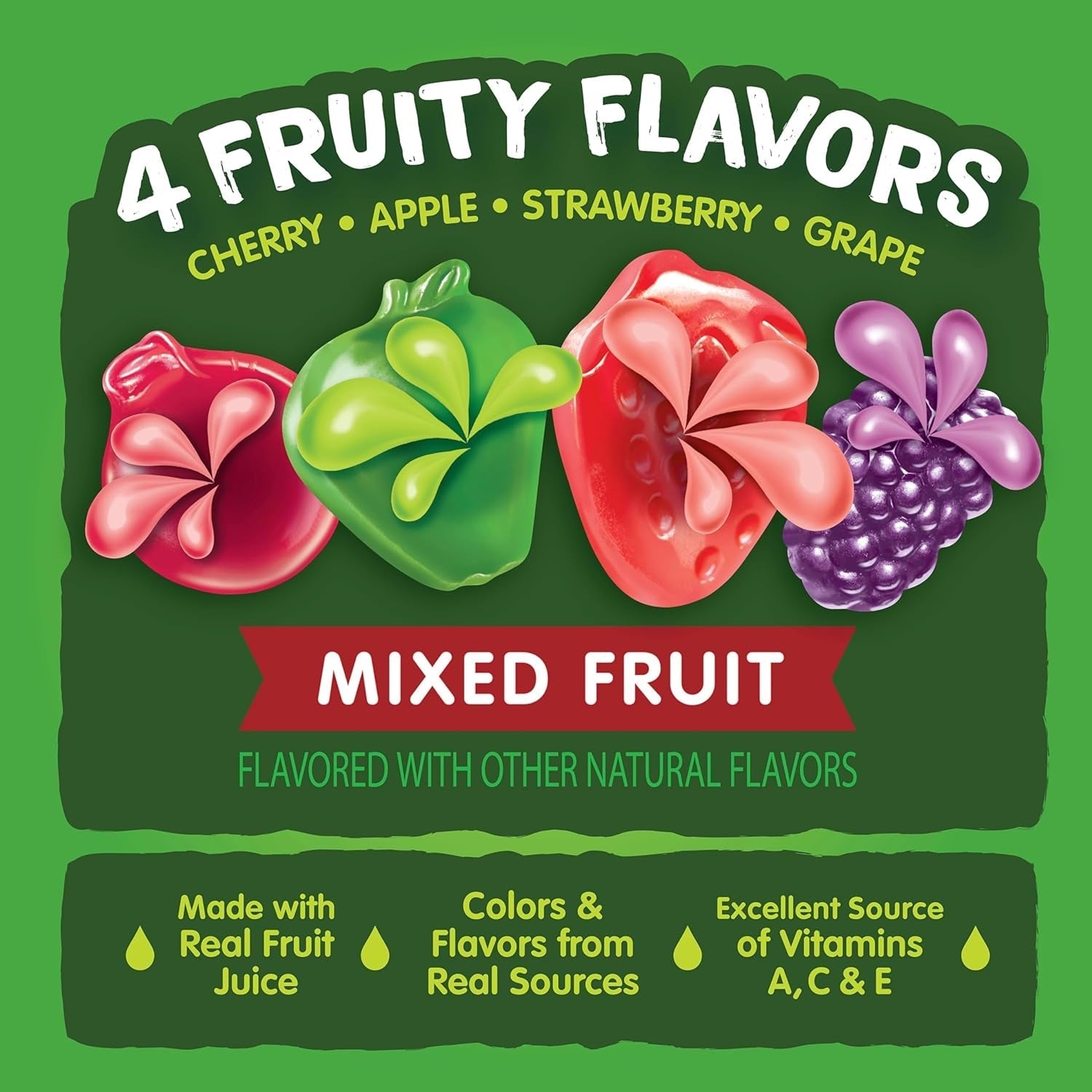 , Juicy Burst, Fruit Flavored Snacks, Mixed Fruit Flavors, a Juicy Burst of Natural Flavors, Made with Real Fruit Juice, 0.8 Oz 40 Ct