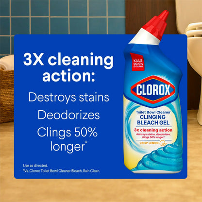 Clorox Toilet Bowl Cleaner Clinging Bleach Gel, Crisp Lemon, 24 fl oz