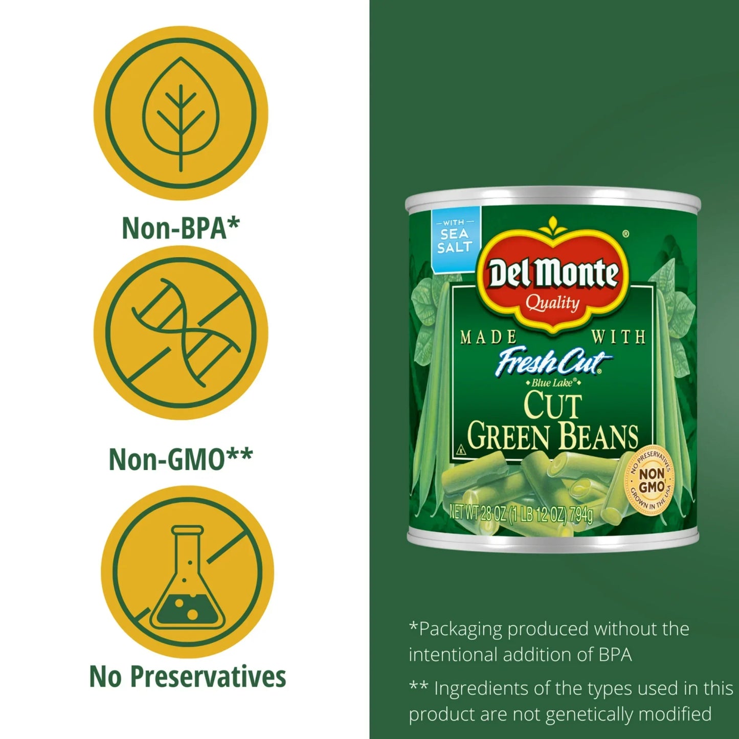 Del Monte Blue Lake Cut Green Beans, Soft, Canned Vegetables, 28 oz Aluminum Can