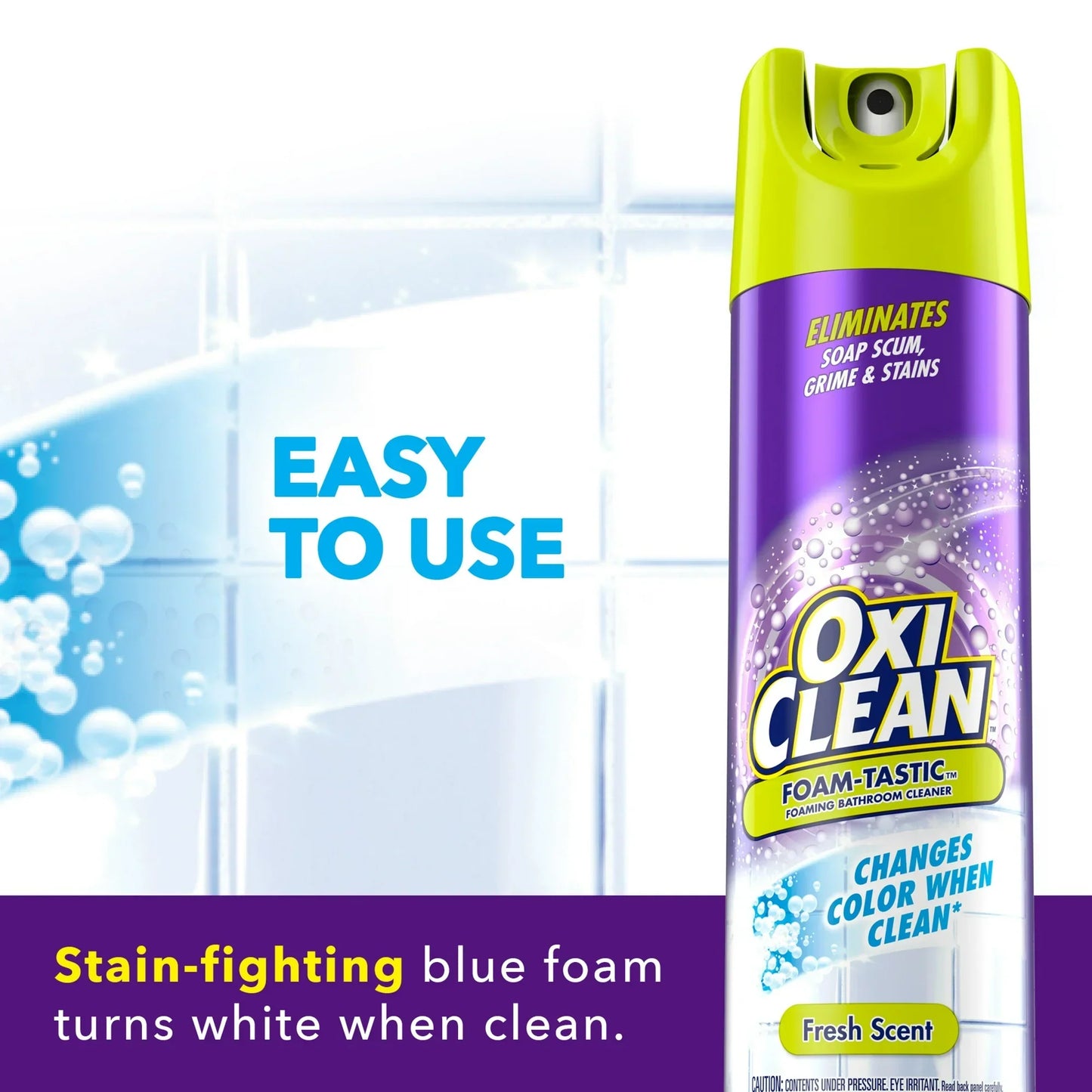OxiClean Foam-Tastic Foaming Bathroom Cleaner, Removes Soap Scum, Grime & Stains, Fresh Scent, 19 oz