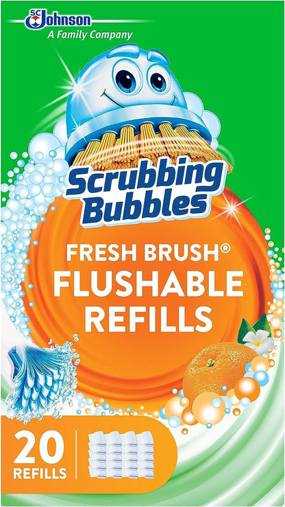 Flushable Toilet Bowl Wand Cleaner Refills, Fresh Brush Cleaner Toilet Refill Pads, Removes Limescale & Odors, Citrus Scent, 20 Count (Pack of 1)
