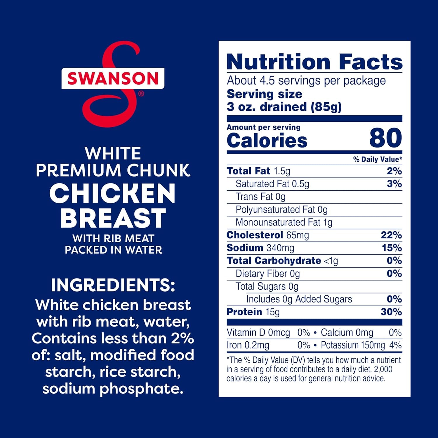Swanson White Premium Chunk Chicken Breast with Rib Meat in Water, 12.5 Oz. (Pack of 2)