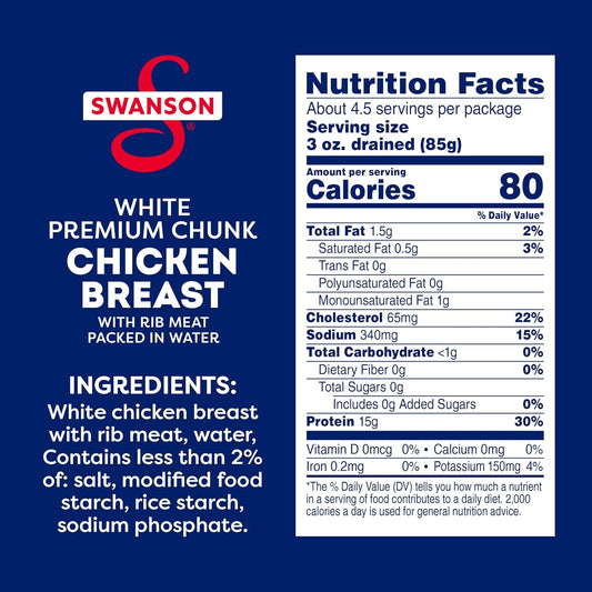 Swanson White Premium Chunk Chicken Breast with Rib Meat in Water, 12.5 Oz. (Pack of 2)