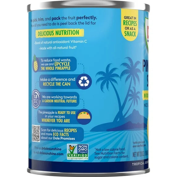 Dole Pineapple Slices in 100% Pineapple Juice, 20 oz Can