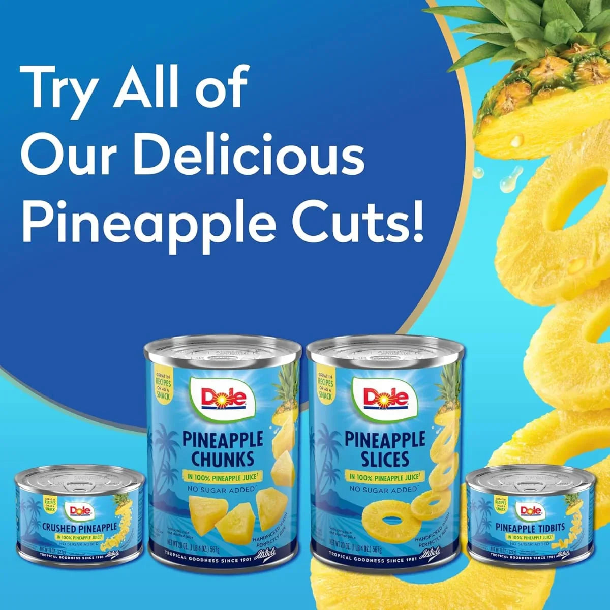 Dole Pineapple Slices in 100% Pineapple Juice, 20 oz Can