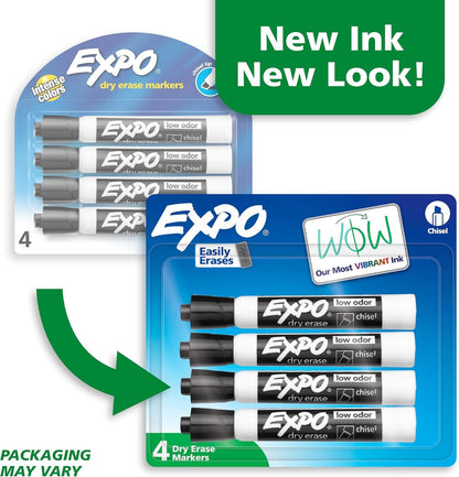 Low Odor Dry Erase Markers Chisel Tip Black 4 Count