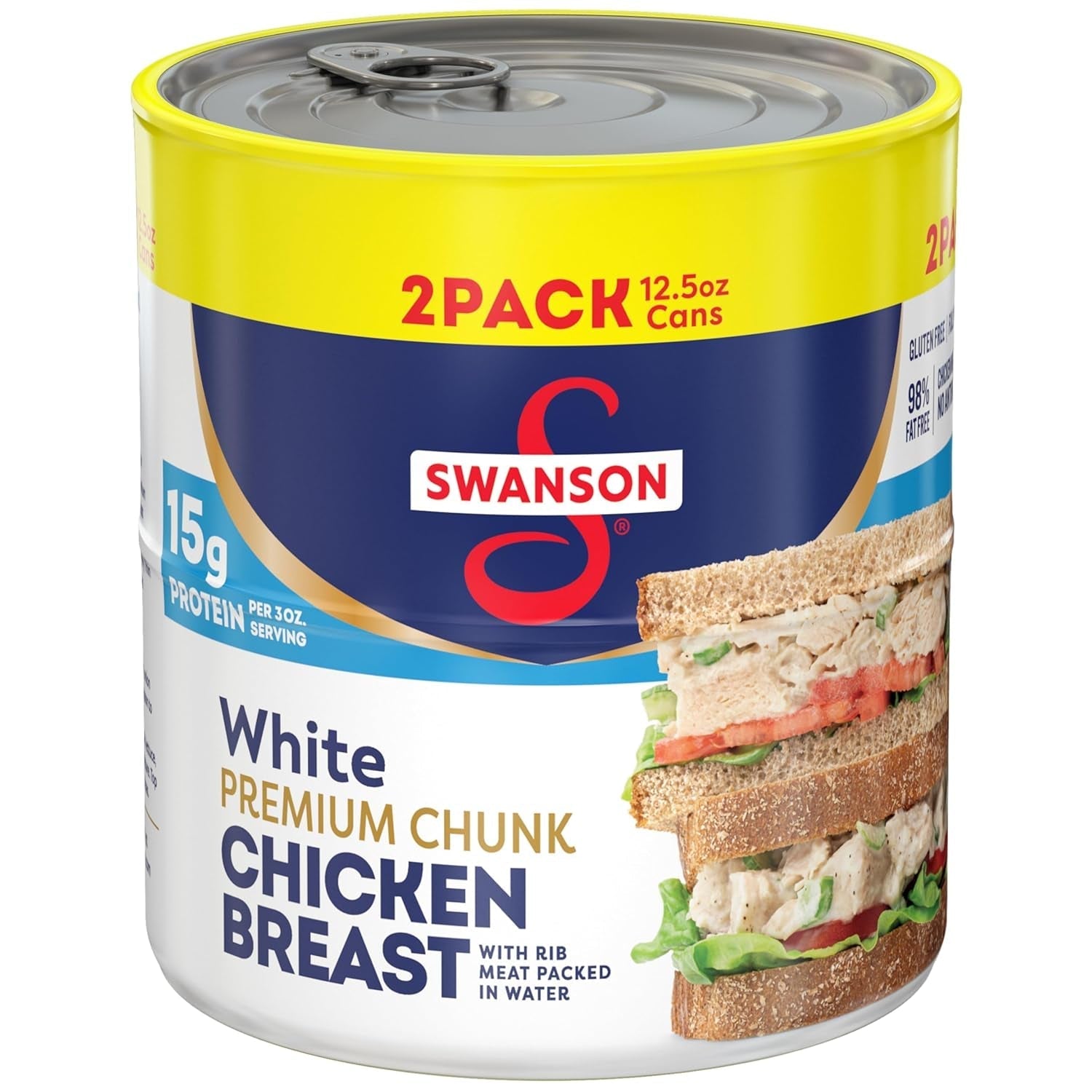 Swanson White Premium Chunk Chicken Breast with Rib Meat in Water, 12.5 Oz. (Pack of 2)