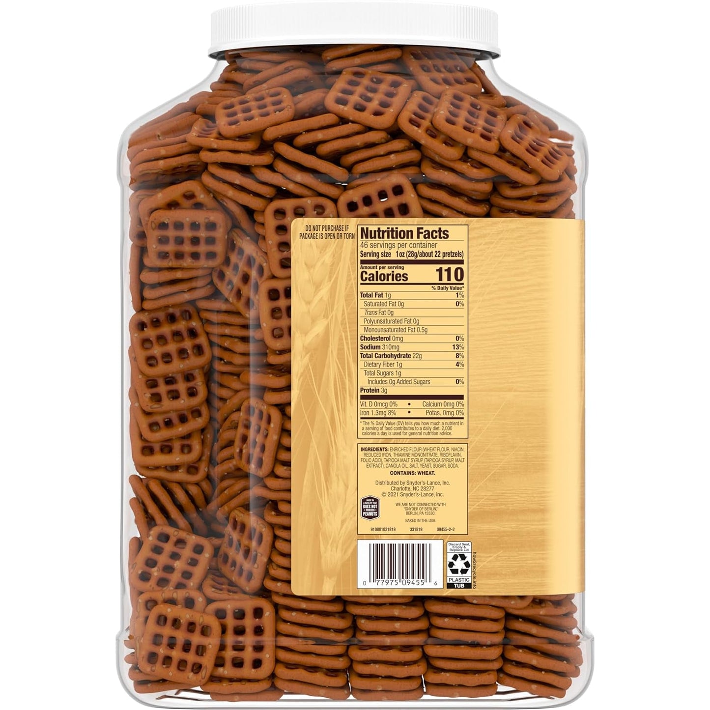 Pretzel Snaps, 46 Oz Canister