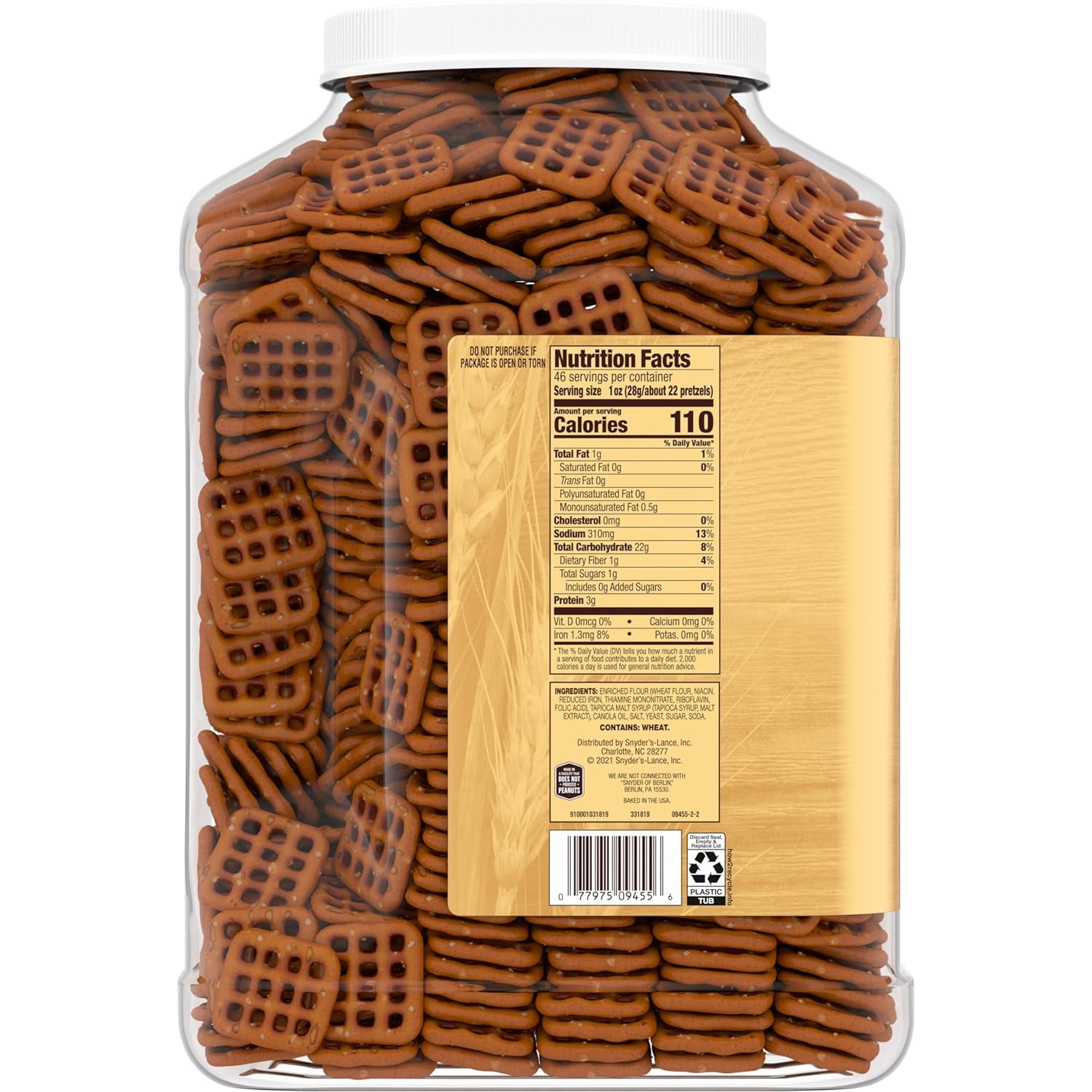 Pretzel Snaps, 46 Oz Canister