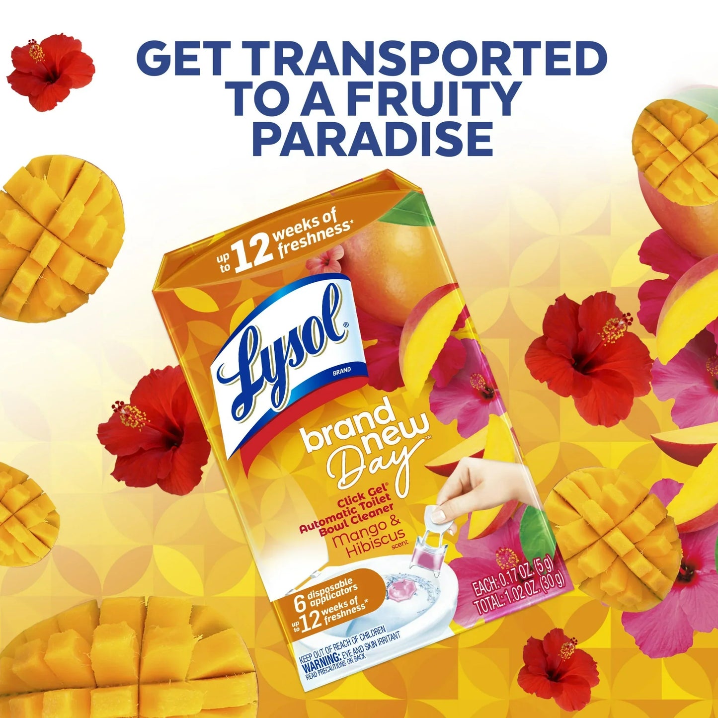Lysol® Brand New Day Automatic Toilet Bowl Click Gel Cleaner, Mango & Hibiscus, 6 Count