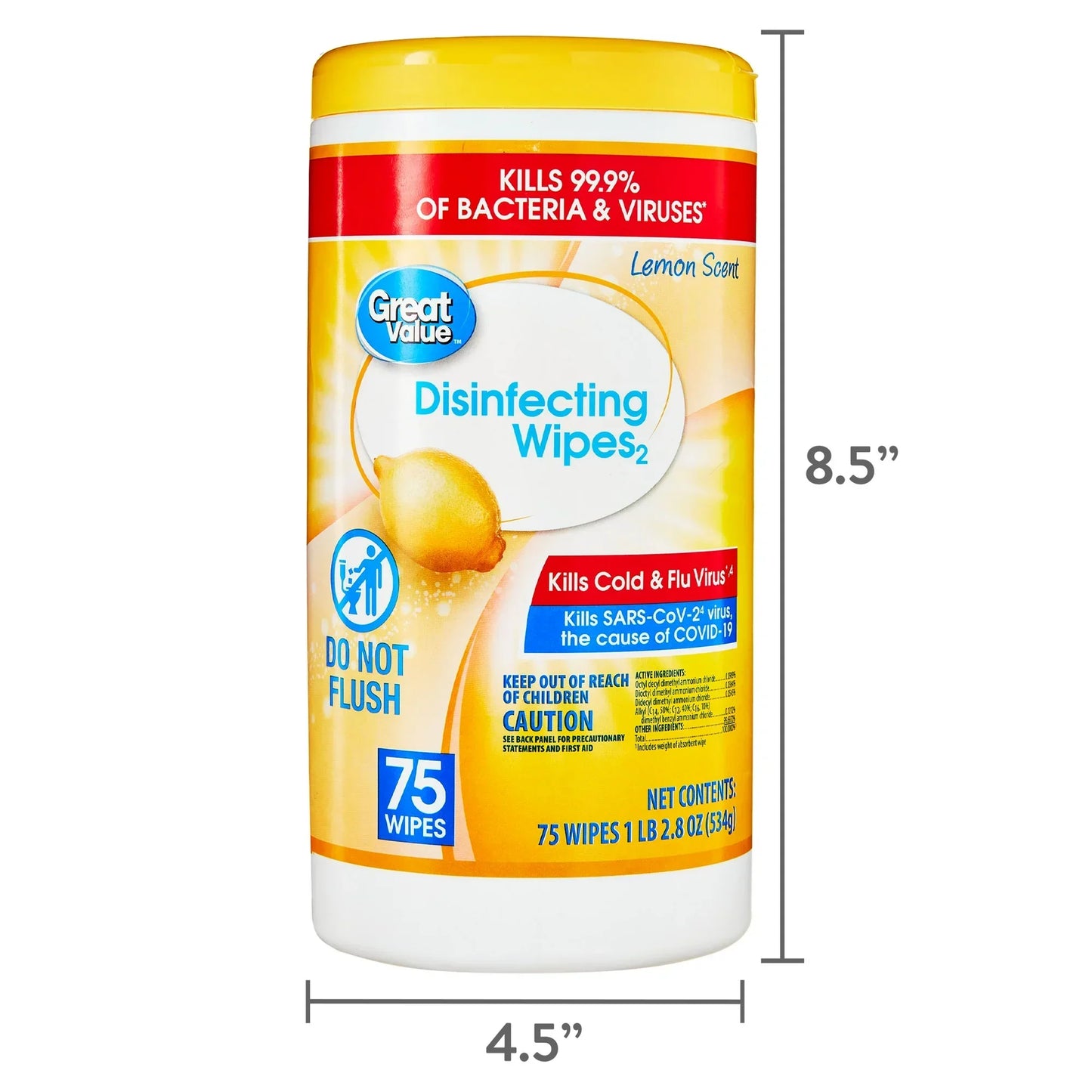 Great Value Lemon Scent Disinfecting Wipes, 75 Count, 1 Lbs, 5.5 oz