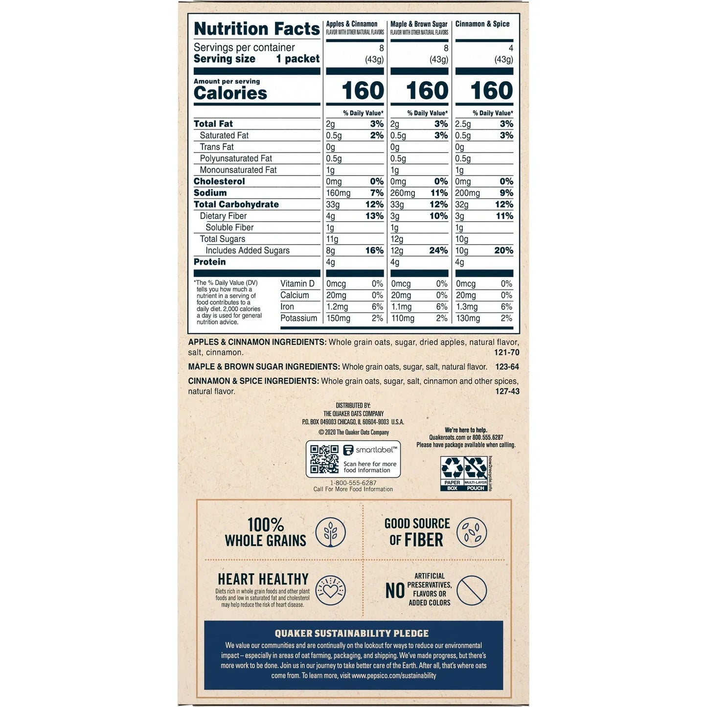 Quaker Instant Oatmeal, Flavor Variety Value Pack, 20 Packets