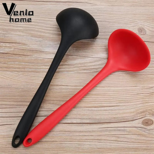 Venlohome Non-stick Silicone Ladle Soup Spoon Curved Handle
