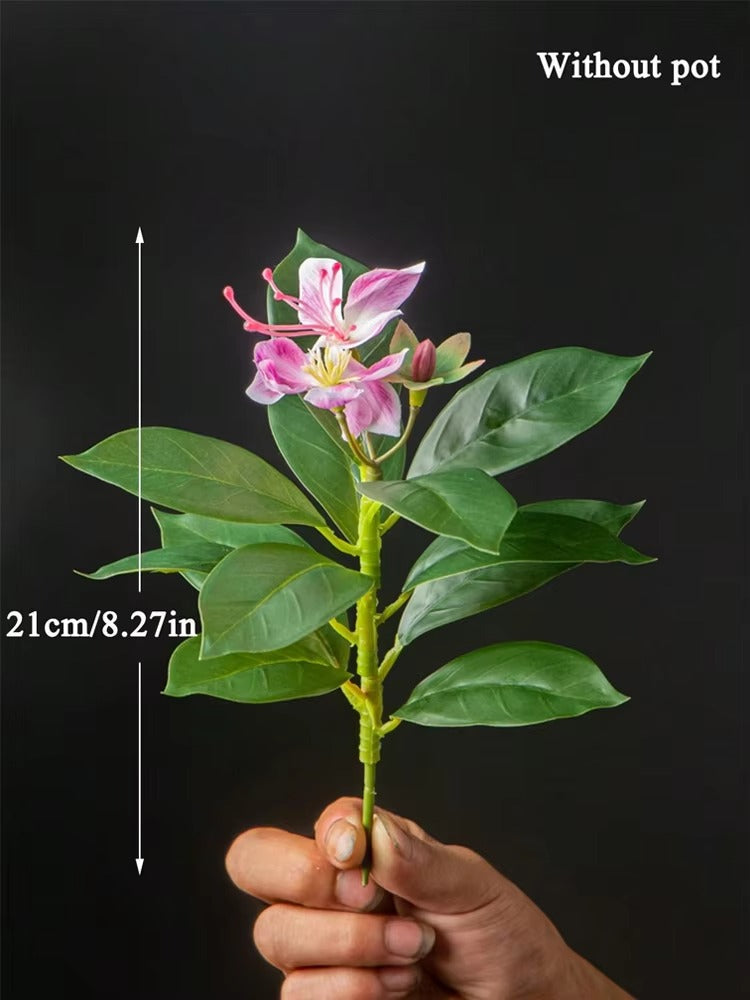 21-40cm Artificial Azaleas Plants Fake Rubber Tree Tropical Palm Leaves Faux Ficus with Flowers Plastic Green Plants for Home