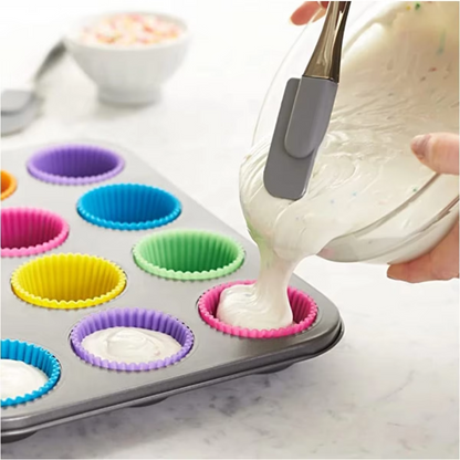 12Pcs Circular High-temperature Resistant Silicone Small Cake Cup Mold Pudding Jelly Cup Air Fryer Baking Pastry Kitchen Mold