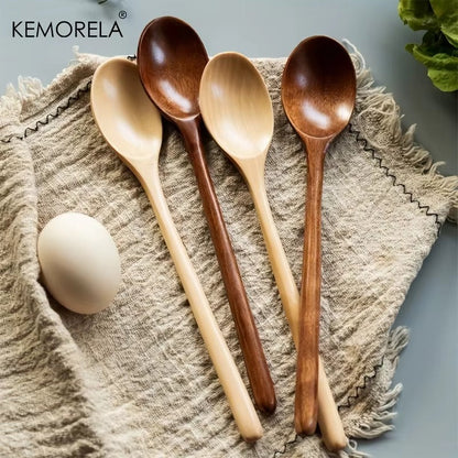 4PCS Wooden Spoon Kitchen Korean Style Natural Wood Soup Tableware Cooking Honey Coffee Spoon Mixing Spoon