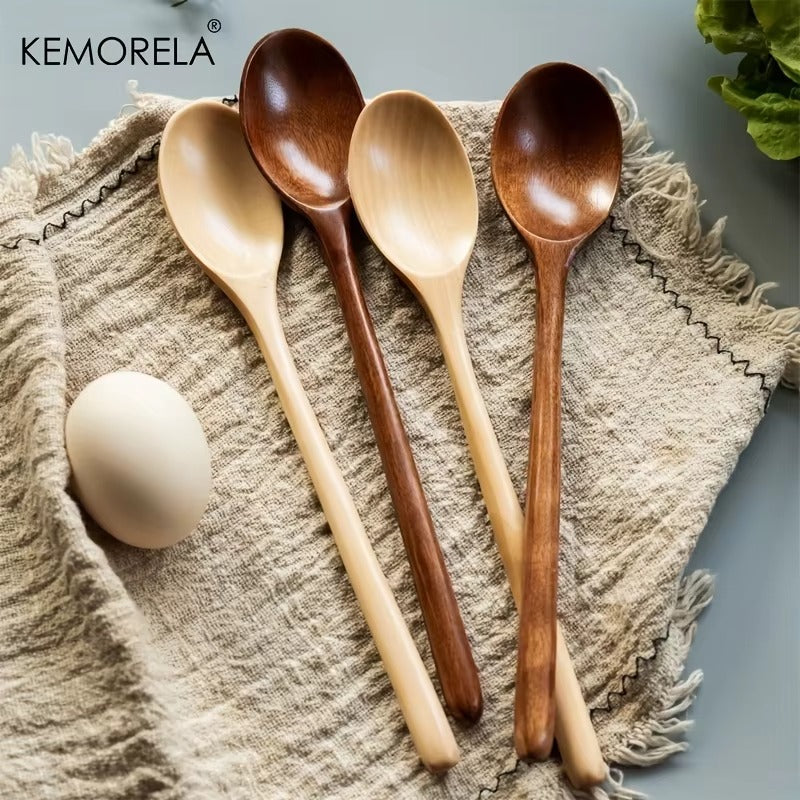 4PCS Wooden Spoon Kitchen Korean Style Natural Wood Soup Tableware Cooking Honey Coffee Spoon Mixing Spoon