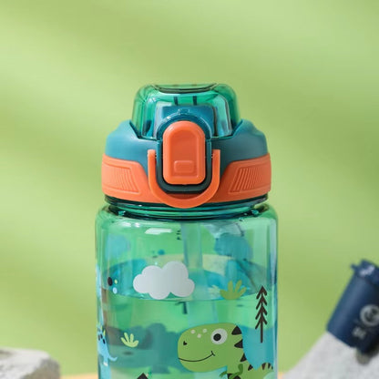 600ml Cute Water Bottle with Silicone Straw Leakproof Dinosaur Rabbit Design