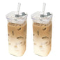 1Pcs Square Heat Resistant Coffee Glass Cup With Lid and Straw Transparent Milk Tea Juice Cups Coffee Mug For Home Bar Drinkware