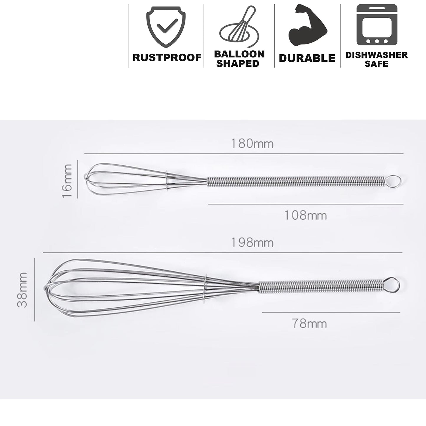 5in 7in 8in Stainless Steel Kitchen Mini Whisk & Egg Beater