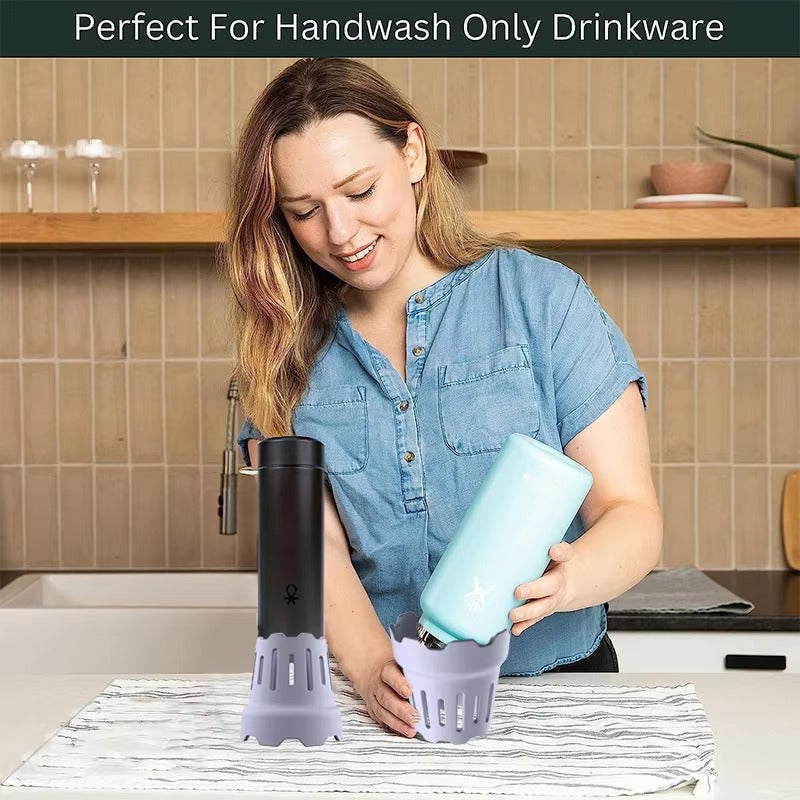 Freestanding Silicone Cup and Bottle Drying Rack - Airflow Design Water Bottle Dryer Stand for Handwash Drinkware