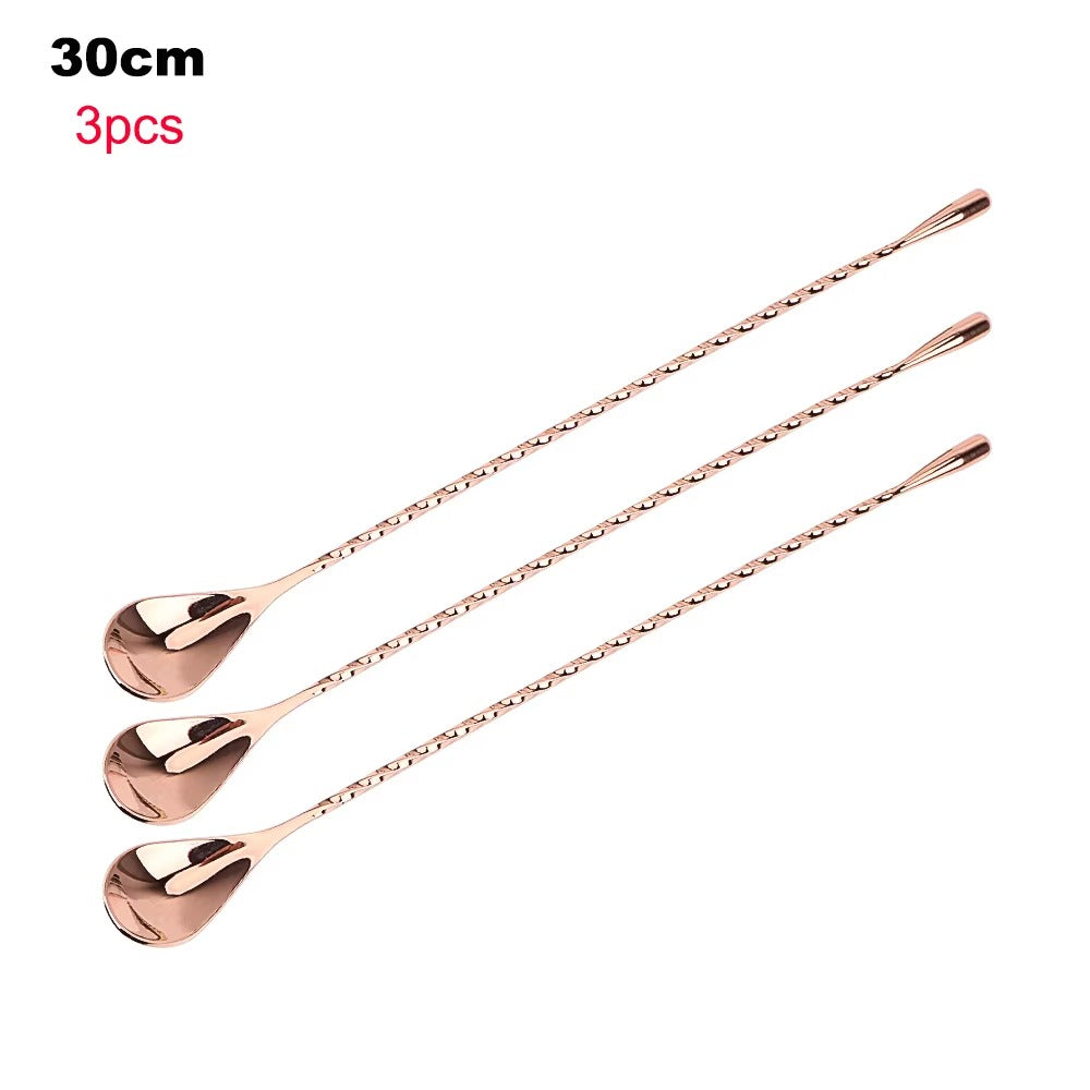 HILIFE 30/40cm Stainless Steel Stir Bar Spoon Mixing Ounces Cocktail Spoon Spiral Pattern Bartender Tools Teadrop Spoon Bar Tool