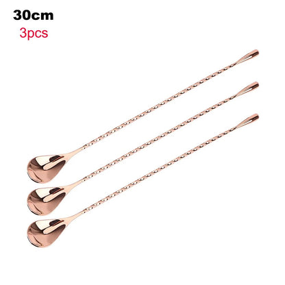 HILIFE 30/40cm Stainless Steel Stir Bar Spoon Mixing Ounces Cocktail Spoon Spiral Pattern Bartender Tools Teadrop Spoon Bar Tool