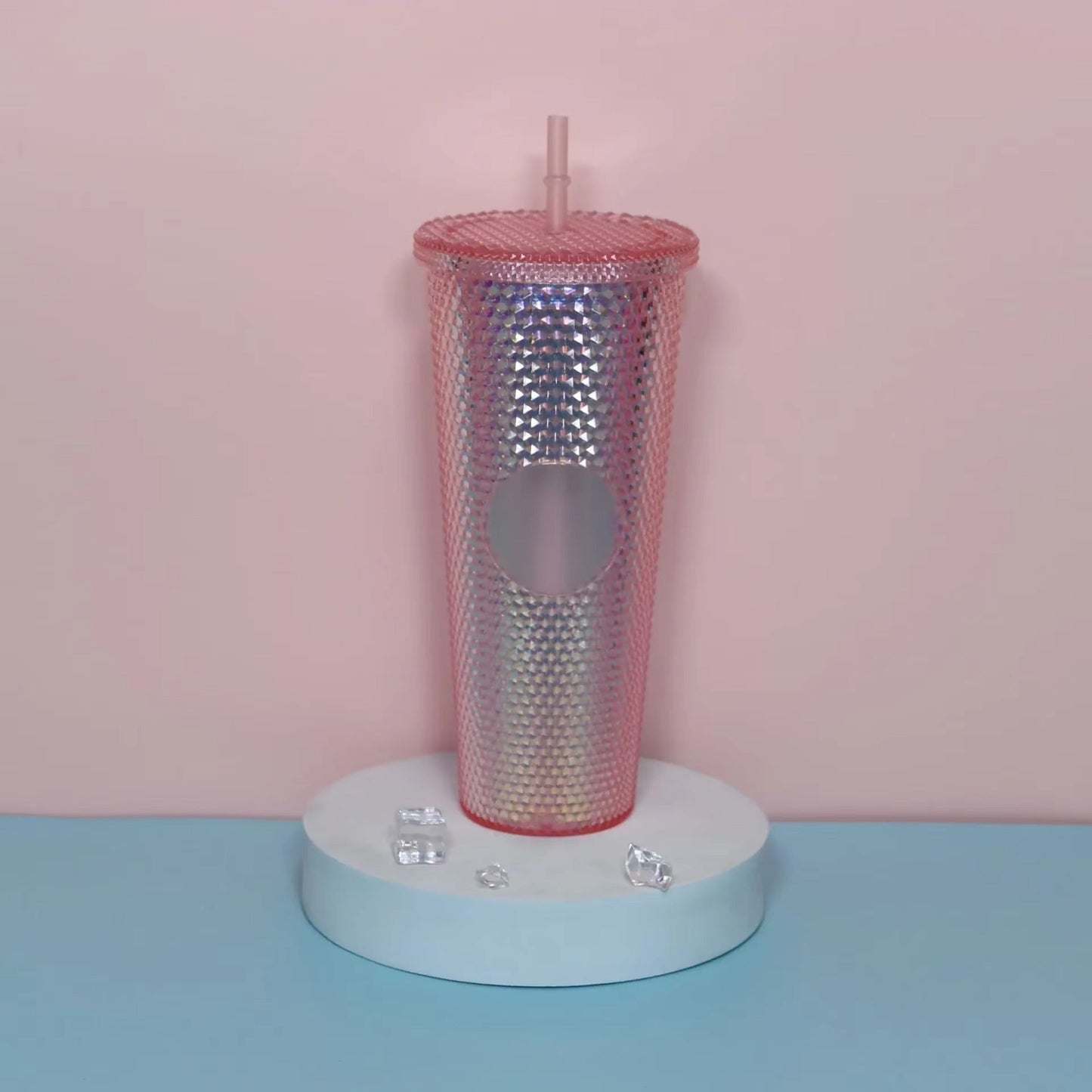 Diamond Pattern Double Layer Plastic Straw Cup with Gradient Color for Outdoor Travel Sports Drinkware Camping Gifts New