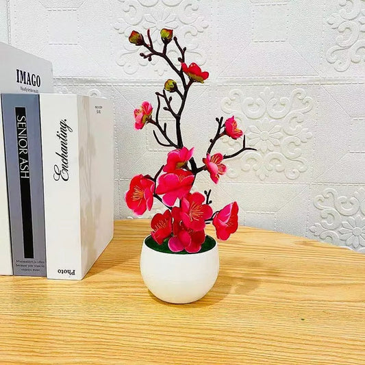 Simulation Plum Flower Pot Plant Artificial Plastic Fake Flowers Home Office Desktop Ornaments Wedding Party Background Decor