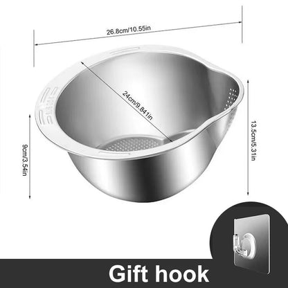 304 Stainless Steel Rice Washer Strainer Bowl Kitchen Washing Rice Sieve Kitchen Washing Fruit and Vegetable Strainer Colander