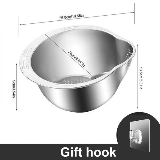304 Stainless Steel Rice Washer Strainer Bowl Kitchen Washing Rice Sieve Kitchen Washing Fruit and Vegetable Strainer Colander