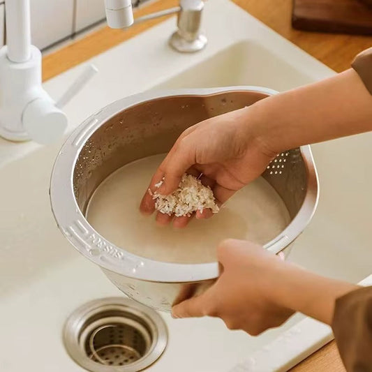 304 Stainless Steel Rice Washer Strainer Bowl Kitchen Washing Rice Sieve Kitchen Washing Fruit and Vegetable Strainer Colander