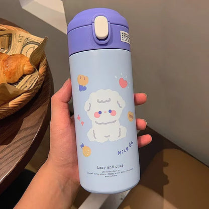 380ML Thermos Vacuum Flask Cute Cartoon 304 Stainless Steel Thermal Water Bottle Insulated Straw Cups Tumbler Drinkware
