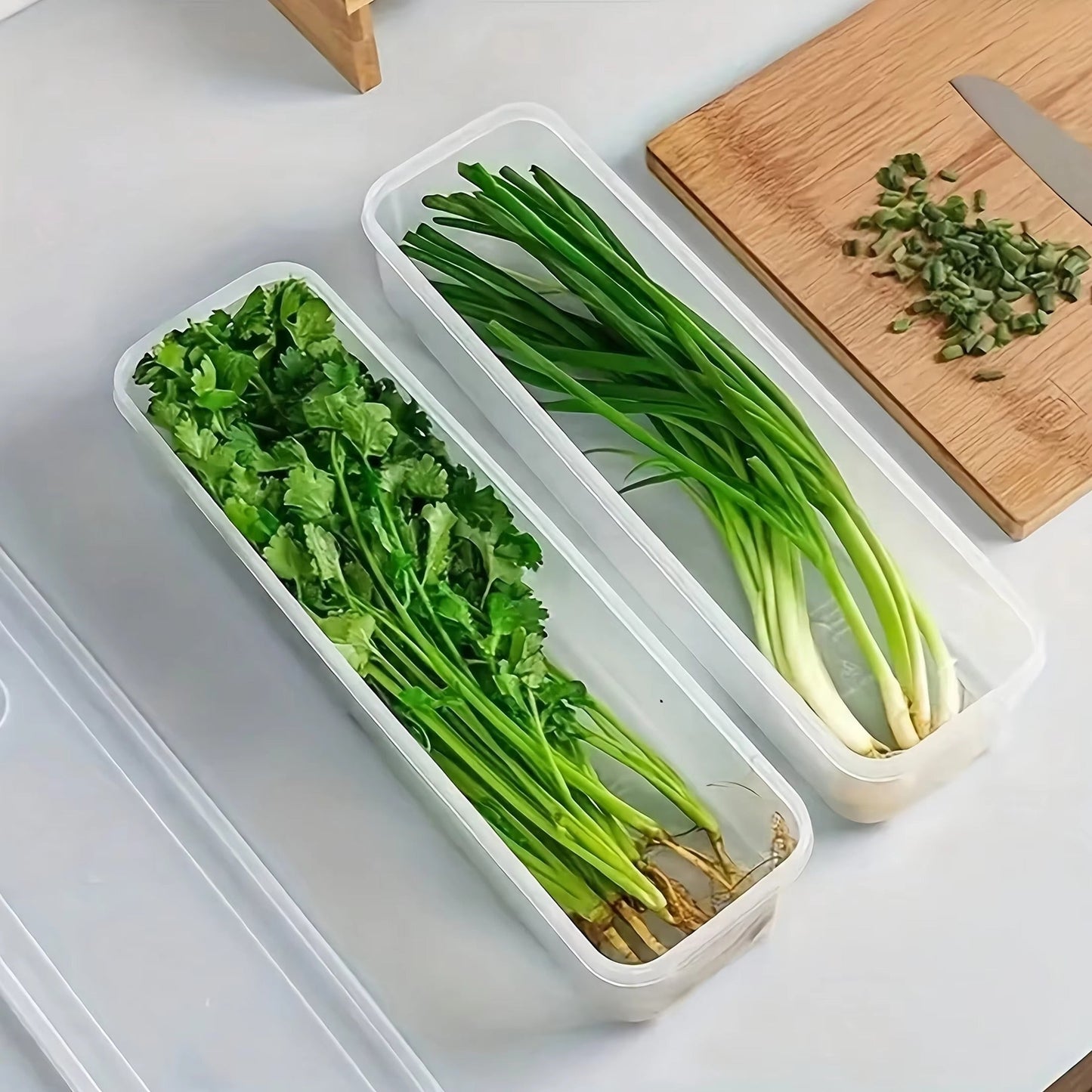 2/4pcs Long Rectangular Food Storage Containers, Plastic Reusable Refrigerator Organizer Boxes for Herbs, Vegetables
