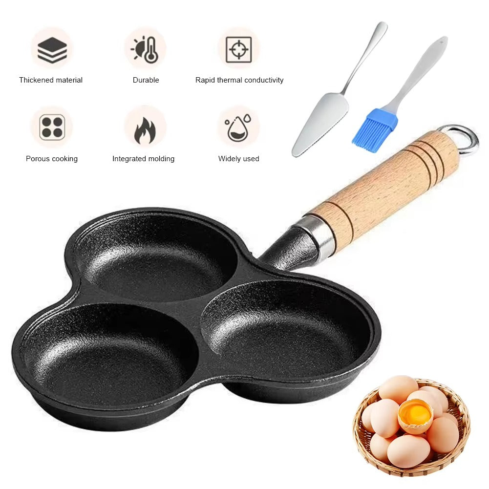 3-Cup Cast Iron Egg Frying Pan Non Stick Pancake Pan with Handle