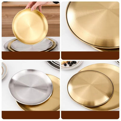 Korean Stainless Steel Thickened Barbecue Disc Golden Silver Cafe Tray Fruit Plate Cake Plate Bone Dish Shallow Plate