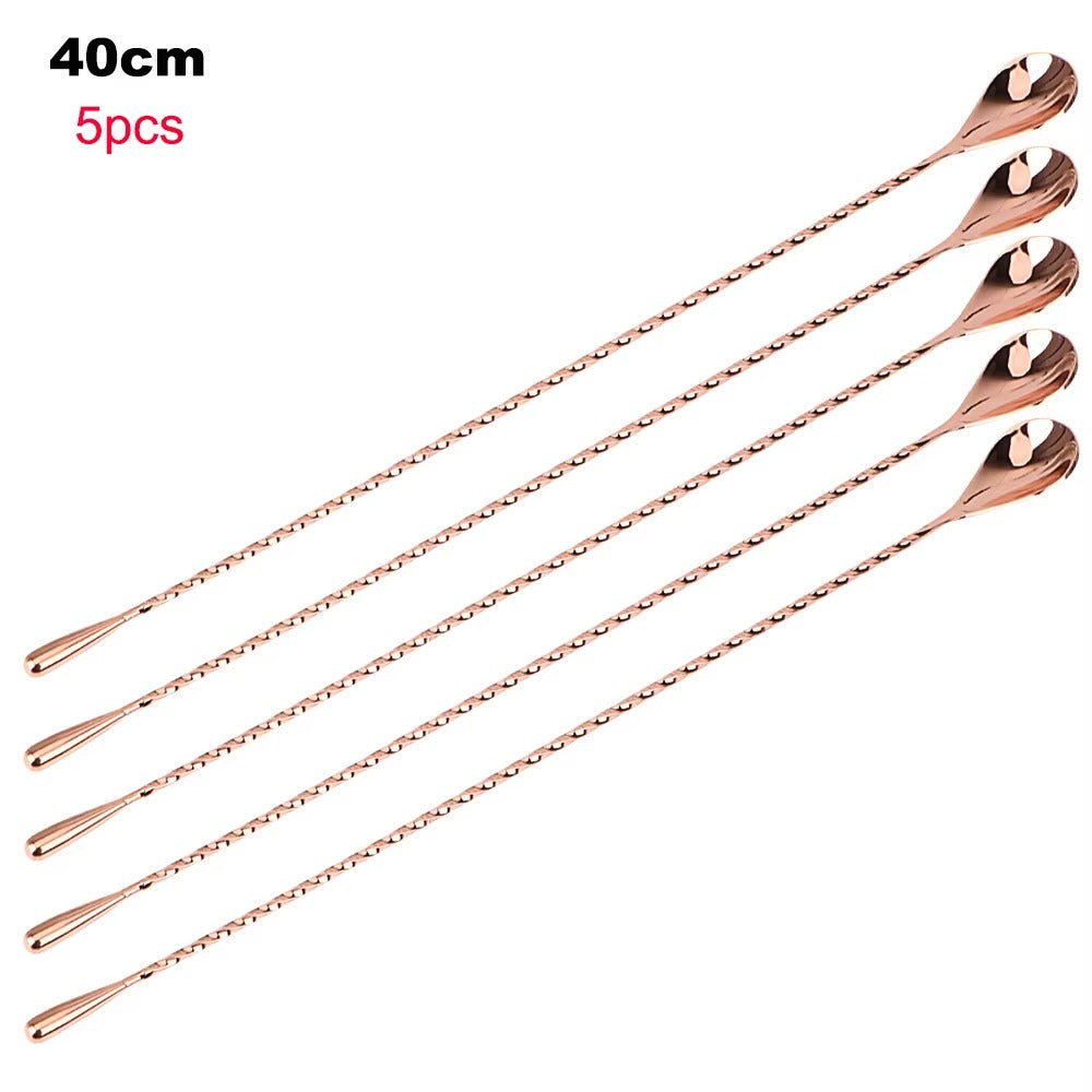 HILIFE 30/40cm Stainless Steel Stir Bar Spoon Mixing Ounces Cocktail Spoon Spiral Pattern Bartender Tools Teadrop Spoon Bar Tool