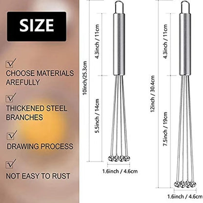 Stainless Steel Ball Whisk Set Manual Mixer Kitchen Whisk Wire Egg Whisk for Cooking Blending Whisking Beating Stirring