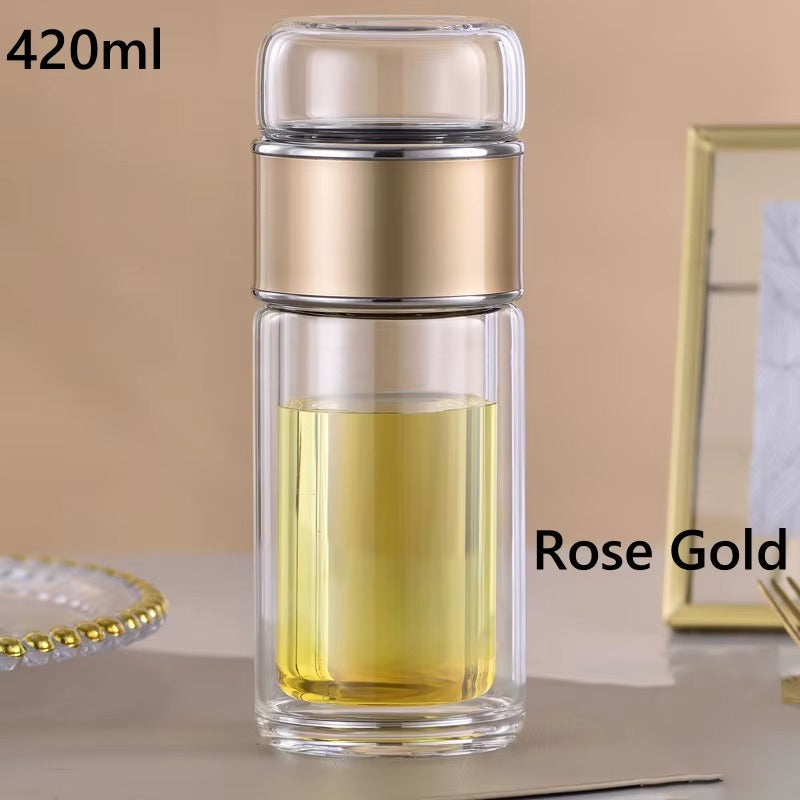 Tea Water Bottle High Borosilicate Glass Double Layer Tea Water Cup Infuser Tumbler Drinkware Water Bottle With Tea Filter 420ML