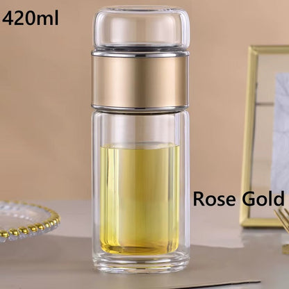 Tea Water Bottle High Borosilicate Glass Double Layer Tea Water Cup Infuser Tumbler Drinkware Water Bottle With Tea Filter 420ML
