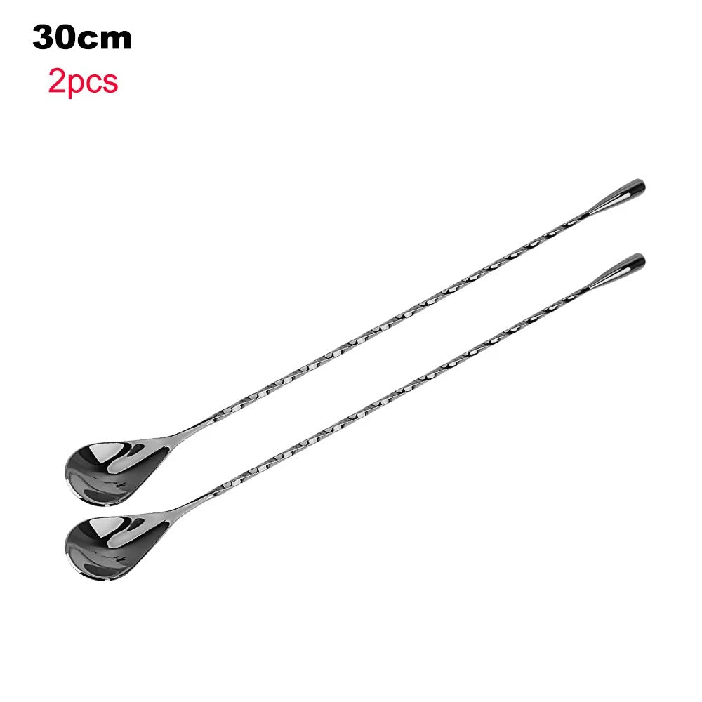 HILIFE 30/40cm Stainless Steel Stir Bar Spoon Mixing Ounces Cocktail Spoon Spiral Pattern Bartender Tools Teadrop Spoon Bar Tool