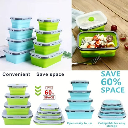 14pcs Collapsible Silicone Food Storage Container Stackable Space Saving Lunch Box Microwaveable Foldable Kitchen Accessories