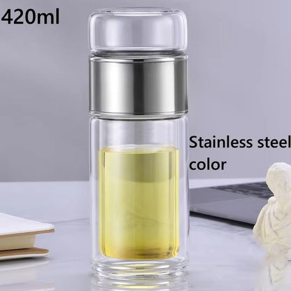 Tea Water Bottle High Borosilicate Glass Double Layer Tea Water Cup Infuser Tumbler Drinkware Water Bottle With Tea Filter 420ML