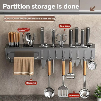 Kitchen Knife Rack Wall Mounted Multifunctional Rack All-in-One Organizer