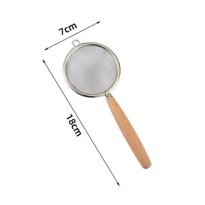 Stainless Steel Mesh Strainer with Wooden Handle, Fine Filtering for Juices, Residues and Flour, Ideal for Home Baking