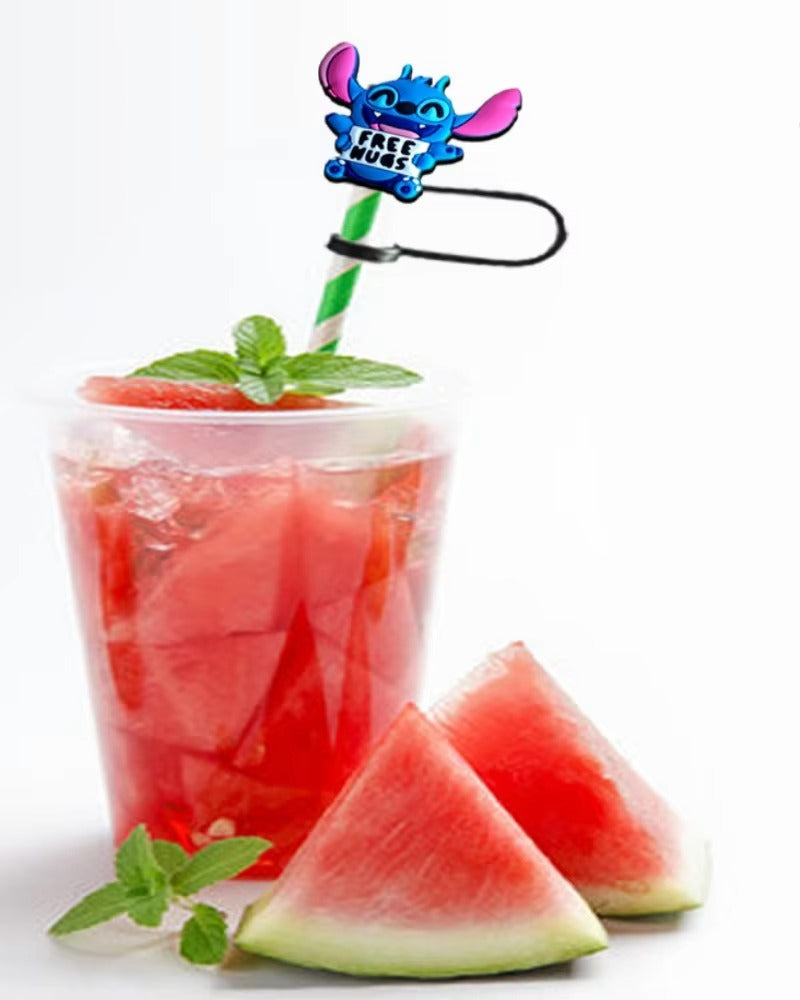 1-8Pcs MINISO Disney Stitch Straw Cover Cap Cartoon Drink Straw Plug Reusable Dustproof Splash Proof Drinking Cup Straw Cap Gift