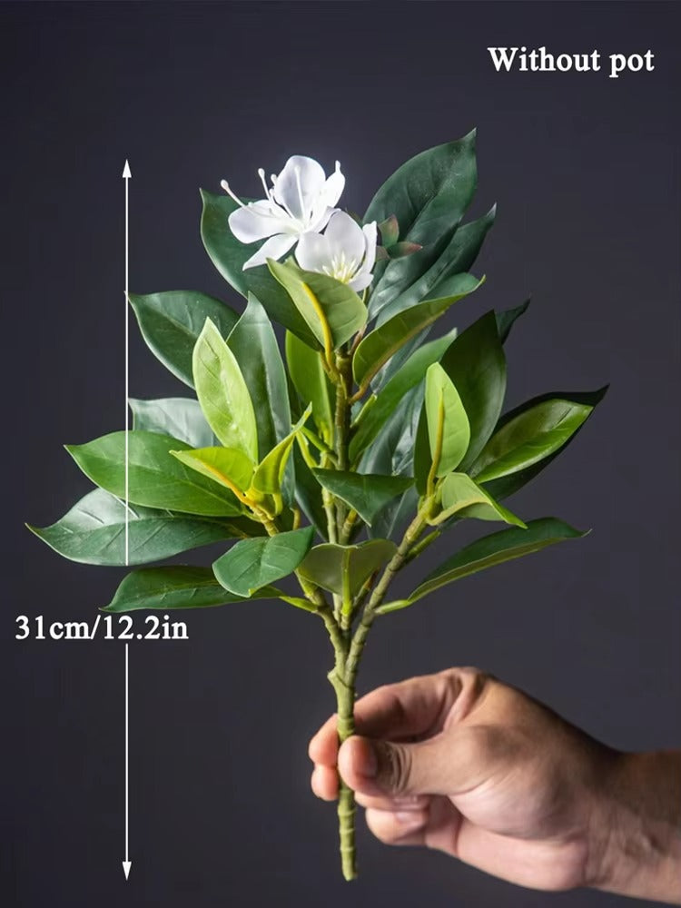 21-40cm Artificial Azaleas Plants Fake Rubber Tree Tropical Palm Leaves Faux Ficus with Flowers Plastic Green Plants for Home