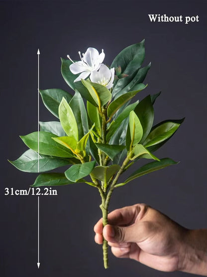 21-40cm Artificial Azaleas Plants Fake Rubber Tree Tropical Palm Leaves Faux Ficus with Flowers Plastic Green Plants for Home