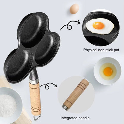 3-Cup Cast Iron Egg Frying Pan Non Stick Pancake Pan with Handle