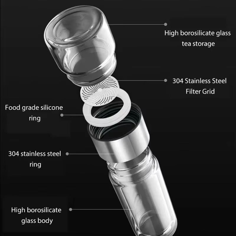 Tea Water Bottle High Borosilicate Glass Double Layer Tea Water Cup Infuser Tumbler Drinkware Water Bottle With Tea Filter 420ML